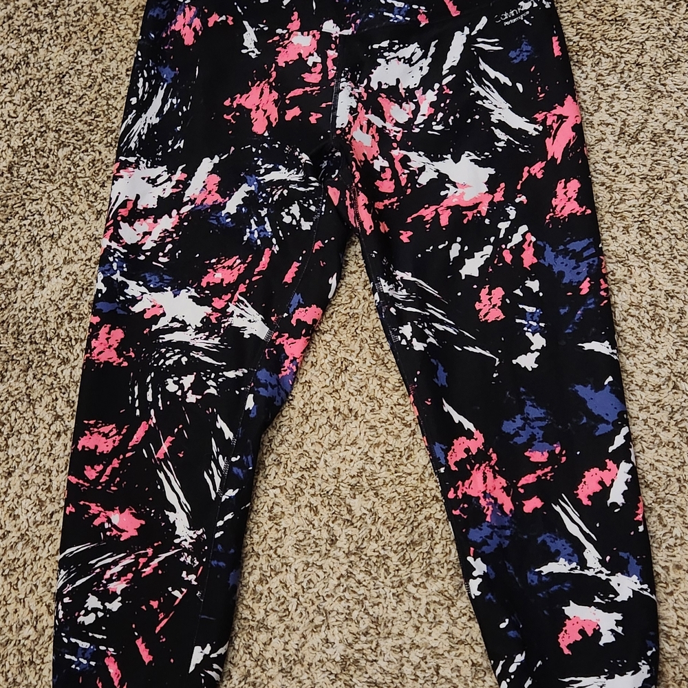 Calvin Klein Performance‎ Women's Athletic Leggings Black Abstract Print Size M